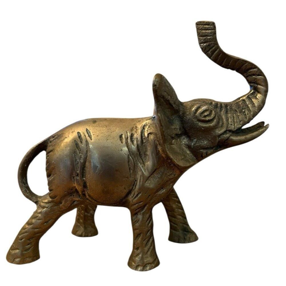 Solid Brass Elephant Figurine Decorative Vintage Good Luck Gift Trunk Up